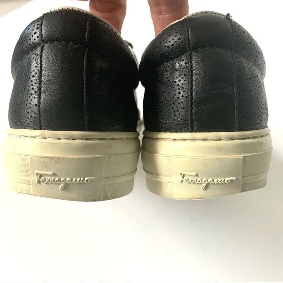 Salvatore Ferragamo Black Leather Perforated Shoes