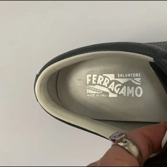 Salvatore Ferragamo Black Leather Perforated Shoes