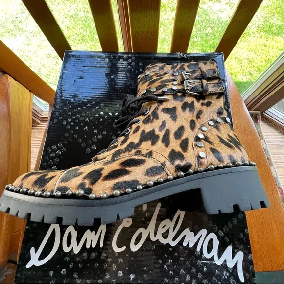 Sam Edelman Dyed Calf Hair Studded and Belted Moto Boots NIB Sz 6  Fall Season!