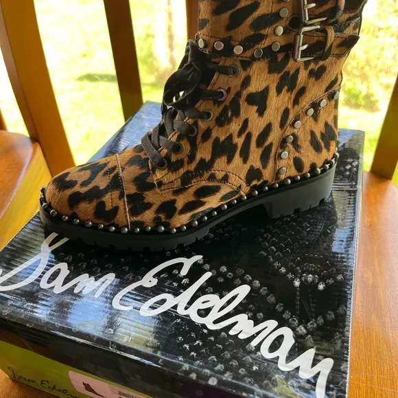 Sam Edelman Dyed Calf Hair Studded and Belted Moto Boots NIB Sz 6  Fall Season!