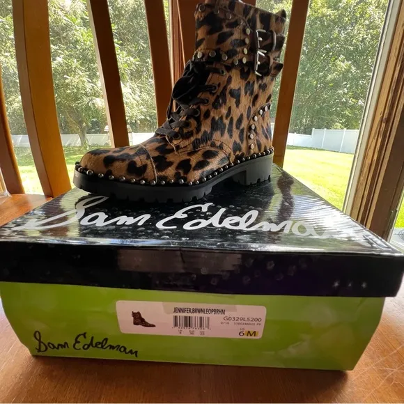 Sam Edelman Dyed Calf Hair Studded and Belted Moto Boots NIB Sz 6  Fall Season!