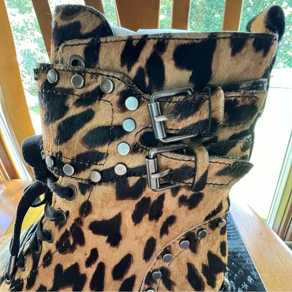 Sam Edelman Dyed Calf Hair Studded and Belted Moto Boots NIB Sz 6  Fall Season!