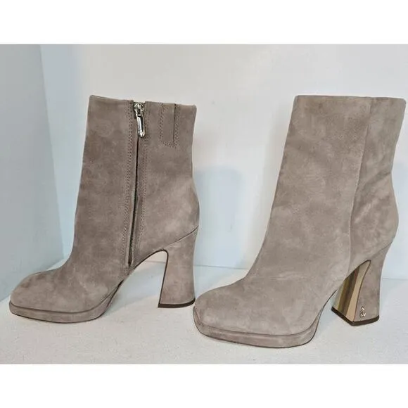 SAM EDELMAN JAYE PLATFORM ANKLE BOOTS HEELS TAUPE SUEDE WOMEN'S SZ 7. 5 B