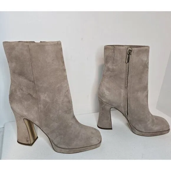 SAM EDELMAN JAYE PLATFORM ANKLE BOOTS HEELS TAUPE SUEDE WOMEN'S SZ 7. 5 B