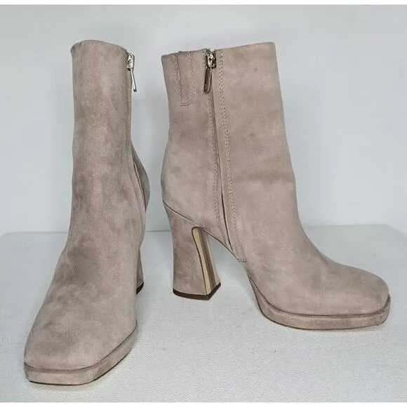 SAM EDELMAN JAYE PLATFORM ANKLE BOOTS HEELS TAUPE SUEDE WOMEN'S SZ 7. 5 B