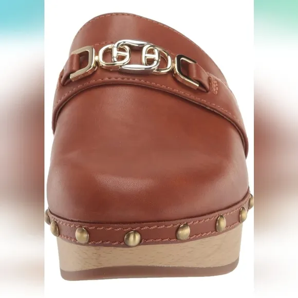 Sam Edelman Kaye Clog Shoes Slip On Leather Embellished Slippers NEW Brown Gold