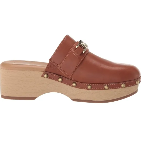Sam Edelman Kaye Clog Shoes Slip On Leather Embellished Slippers NEW Brown Gold