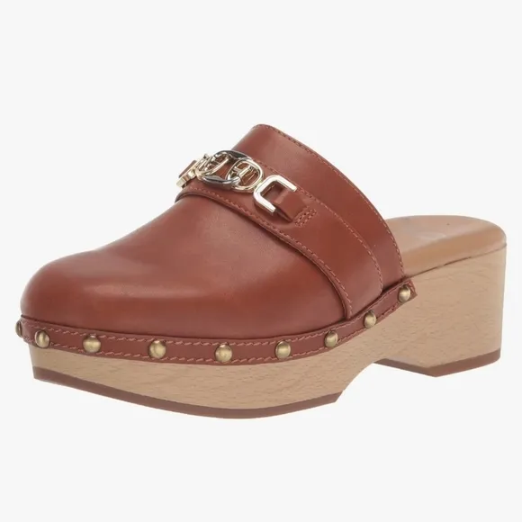 Sam Edelman Kaye Clog Shoes Slip On Leather Embellished Slippers NEW Brown Gold