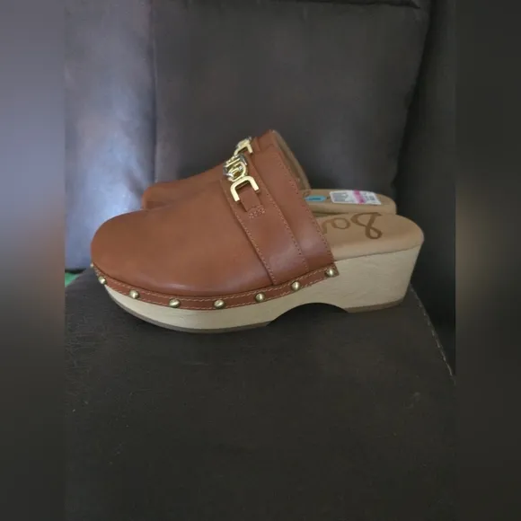 Sam Edelman Kaye Clog Shoes Slip On Leather Embellished Slippers NEW Brown Gold