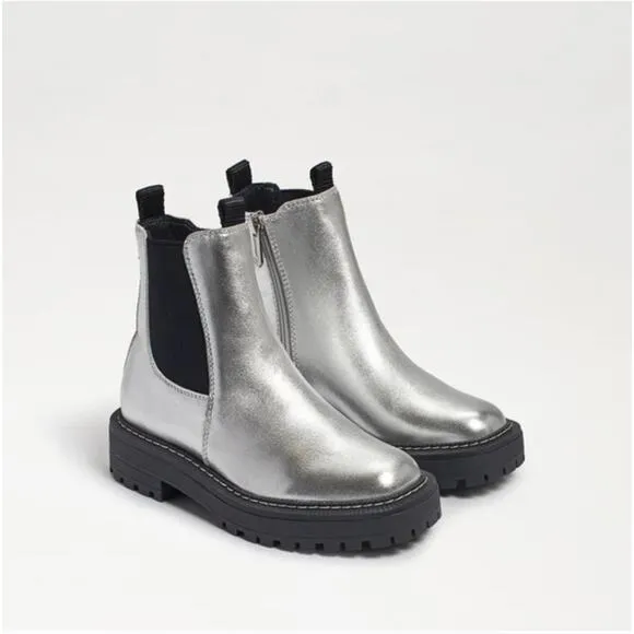 Sam Edelman  Laguna Boots 4 NWOT Silver Leather Big Kids Girls Ankle Bootie