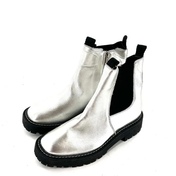 Sam Edelman  Laguna Boots 4 NWOT Silver Leather Big Kids Girls Ankle Bootie