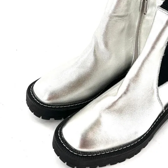 Sam Edelman  Laguna Boots 4 NWOT Silver Leather Big Kids Girls Ankle Bootie