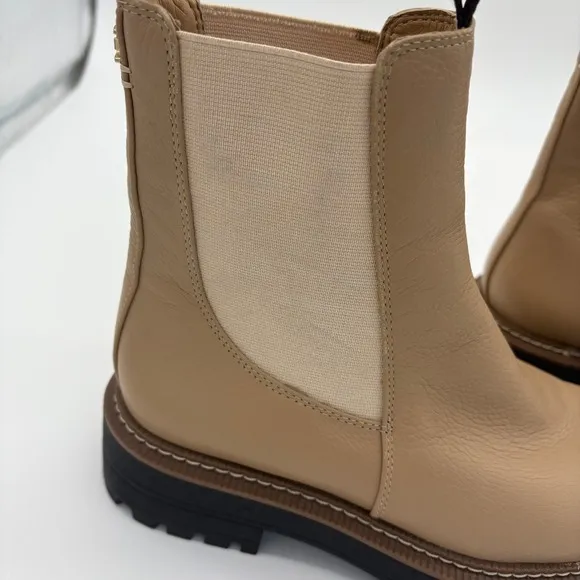Sam Edelman Laguna Chelsea Boots Lug Sole Leather Pull Tabs Beige 7M