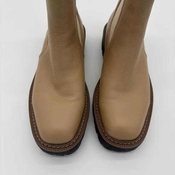 Sam Edelman Laguna Chelsea Boots Lug Sole Leather Pull Tabs Beige 7M