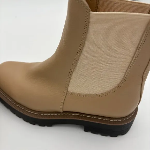 Sam Edelman Laguna Chelsea Boots Lug Sole Leather Pull Tabs Beige 7M