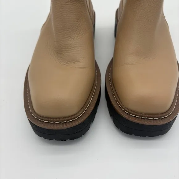 Sam Edelman Laguna Chelsea Boots Lug Sole Leather Pull Tabs Beige 7M