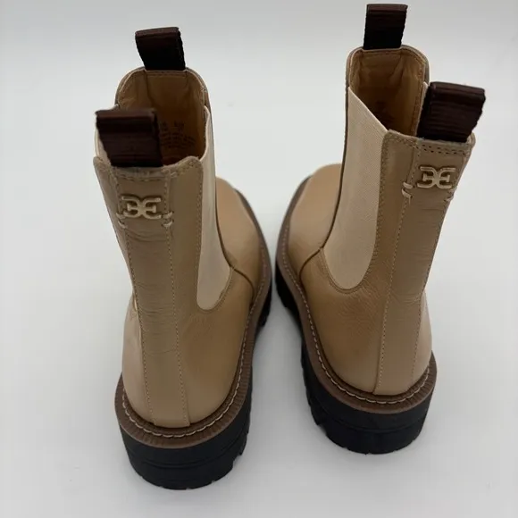 Sam Edelman Laguna Chelsea Boots Lug Sole Leather Pull Tabs Beige 7M
