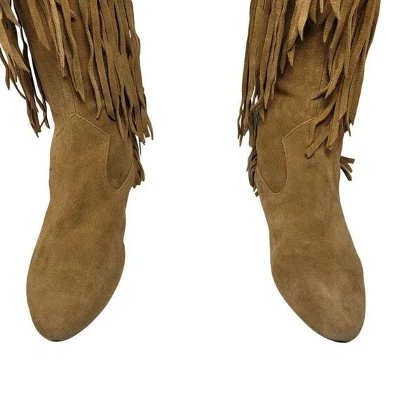 Sam Edelman Womens Tan Suede Leather Fringe Over-The-Knee Boots 9.5 Festival
