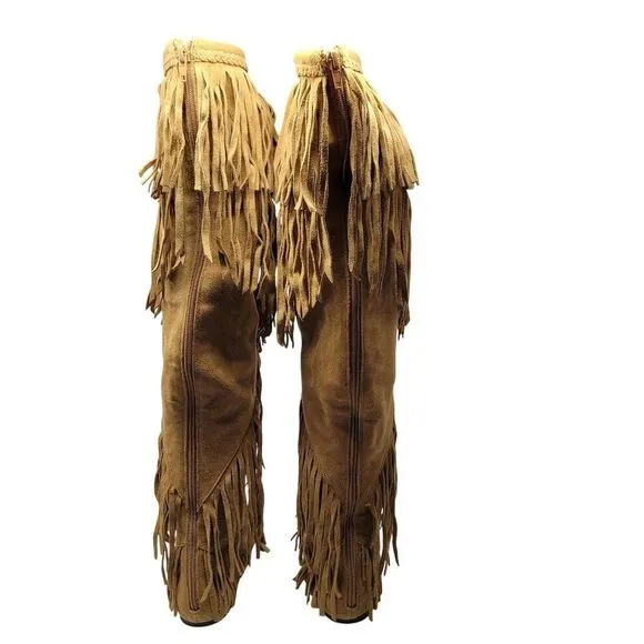 Sam Edelman Womens Tan Suede Leather Fringe Over-The-Knee Boots 9.5 Festival