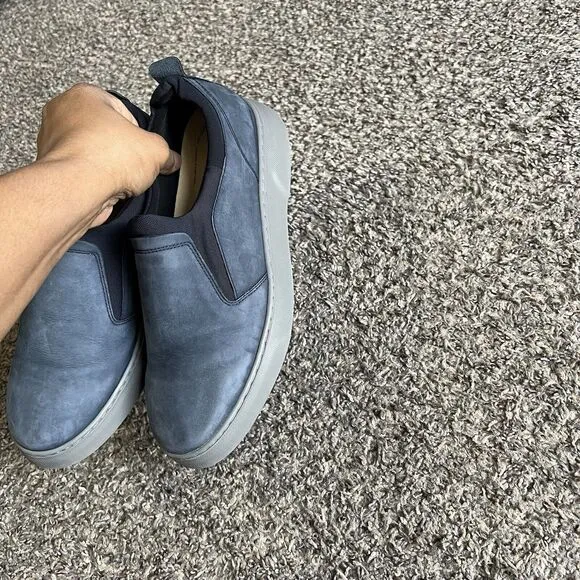 Samuel Hubbard Flight Men’s 8.5 W Nubuck Leather Slip-On Sneakers Navy Blue
