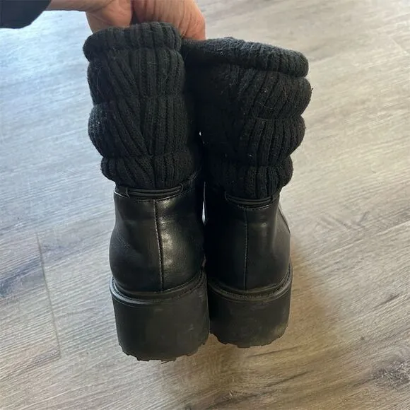 Sanctuary Women's Ankle-Tie Lug Sole Boots Black Size 9.5