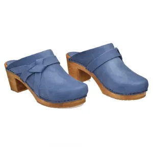 SANITA WOOD-MANUELA SQUARE OPEN OIL LEATHER CLOGS WOMEN SLIPPERS BLUE SIZE 42