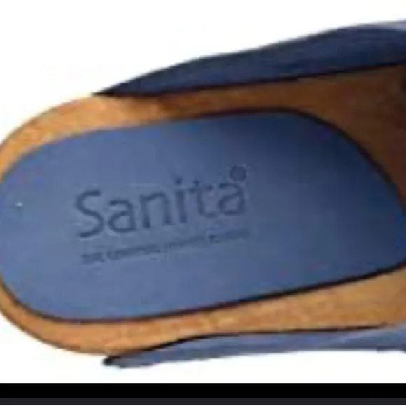SANITA WOOD-MANUELA SQUARE OPEN OIL LEATHER CLOGS WOMEN SLIPPERS BLUE SIZE 42