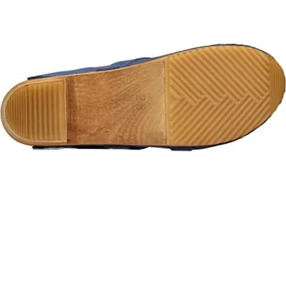 SANITA WOOD-MANUELA SQUARE OPEN OIL LEATHER CLOGS WOMEN SLIPPERS BLUE SIZE 42