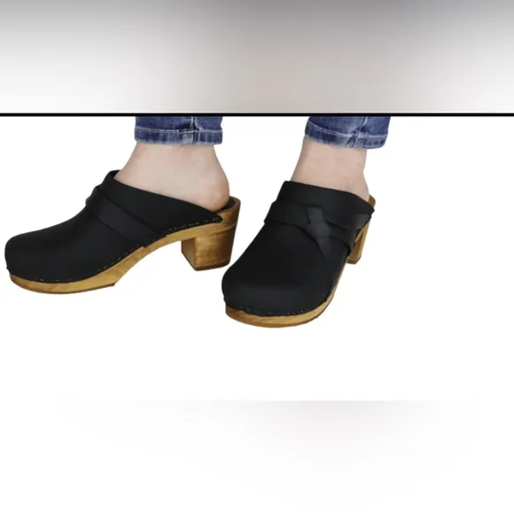 SANITA WOOD-MANUELA SQUARE OPEN OIL LEATHER CLOGS WOMEN SLIPPERS BLUE SIZE 42