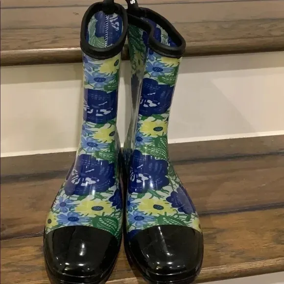 Sanmm Mid-Calf Floral Rubber Boots Size 9 New