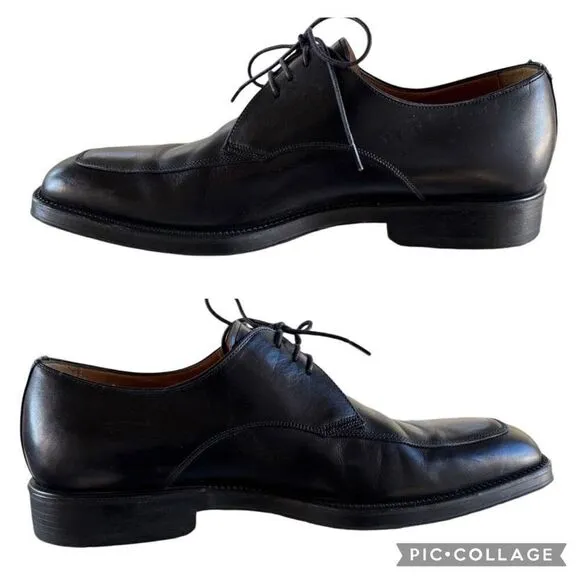 Santoni Italian Black Leather Lace Up Derby Dress Shoes Pointed Toes Men’s 9.5