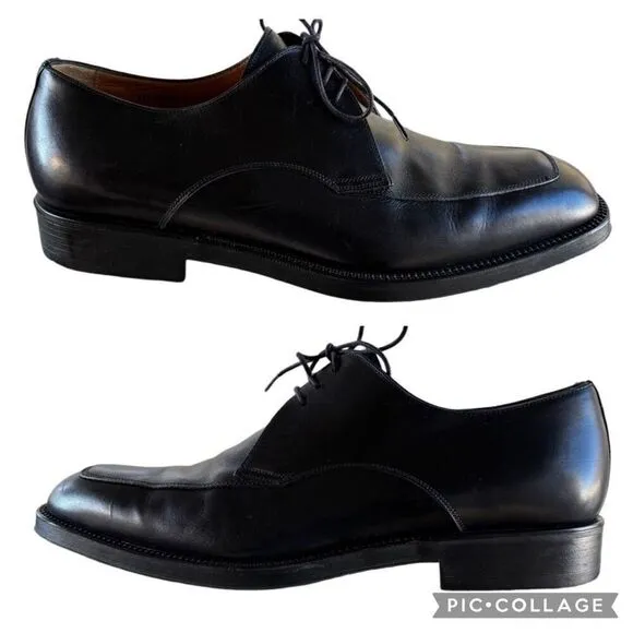 Santoni Italian Black Leather Lace Up Derby Dress Shoes Pointed Toes Men’s 9.5