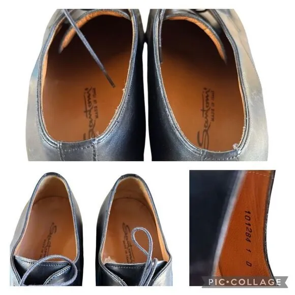 Santoni Italian Black Leather Lace Up Derby Dress Shoes Pointed Toes Men’s 9.5