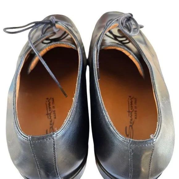 Santoni Italian Black Leather Lace Up Derby Dress Shoes Pointed Toes Men’s 9.5