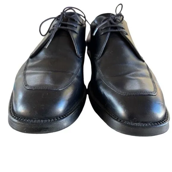 Santoni Italian Black Leather Lace Up Derby Dress Shoes Pointed Toes Men’s 9.5