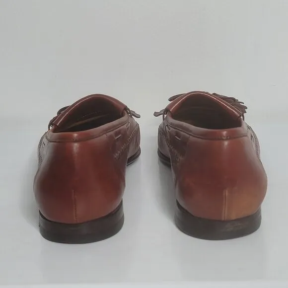 Santoni Relaxed Men Loafer Shoes Size 10 Brown Leather Tassels Dress Shoes Italy