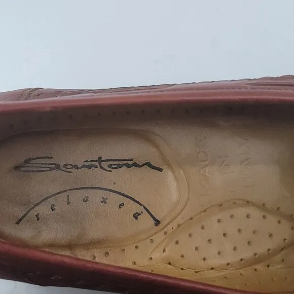 Santoni Relaxed Men Loafer Shoes Size 10 Brown Leather Tassels Dress Shoes Italy