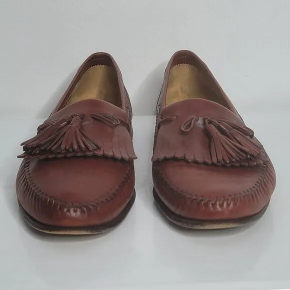 Santoni Relaxed Men Loafer Shoes Size 10 Brown Leather Tassels Dress Shoes Italy