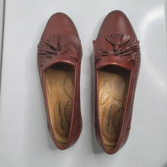 Santoni Relaxed Men Loafer Shoes Size 10 Brown Leather Tassels Dress Shoes Italy