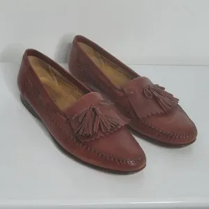 Santoni Relaxed Men Loafer Shoes Size 10 Brown Leather Tassels Dress Shoes Italy