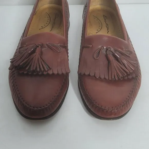 Santoni Relaxed Men Loafer Shoes Size 10 Brown Leather Tassels Dress Shoes Italy