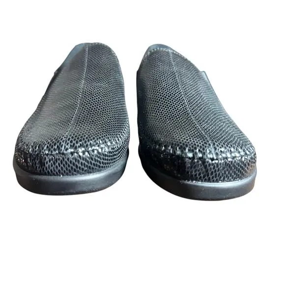 SAS Dream Slip On Loafers Shoes Tripad Comfort Footbed 7 1/2 N Black Snake Wedge