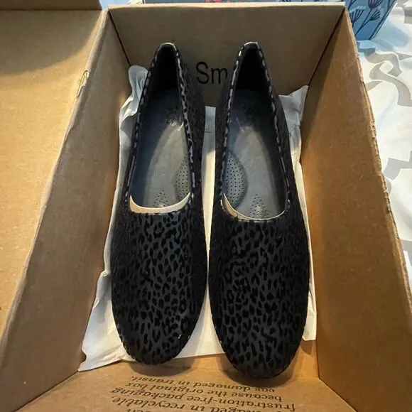SAS Shoes Bliss Slip On Wedge Shoes Black Leopard Stretch Fabric Lightweight 11.