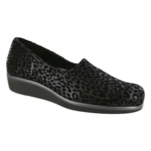 SAS Shoes Bliss Slip On Wedge Shoes Black Leopard Stretch Fabric Lightweight 11.