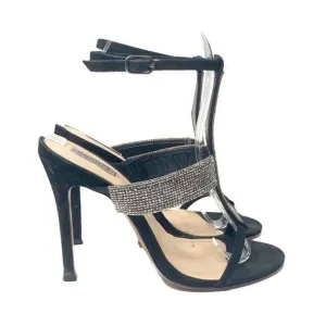 Schutz Shoes Women’s Black Suede Heeled Sandals Crystal Straps Size 6B 37 Eur