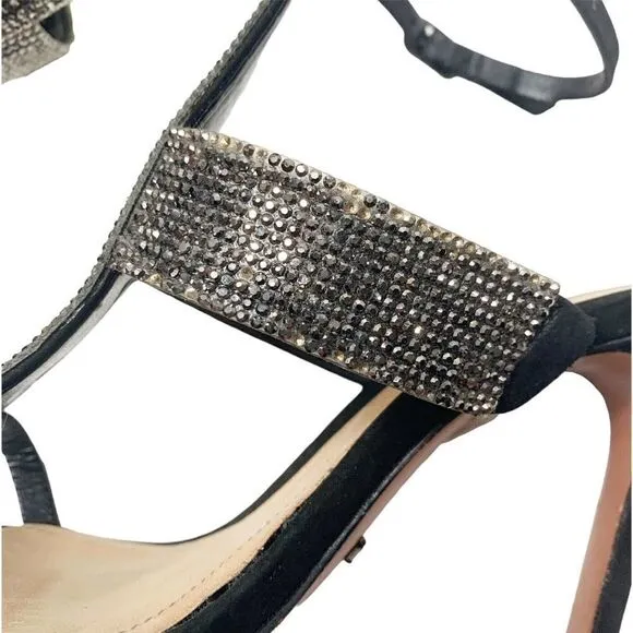 Schutz Shoes Women’s Black Suede Heeled Sandals Crystal Straps Size 6B 37 Eur