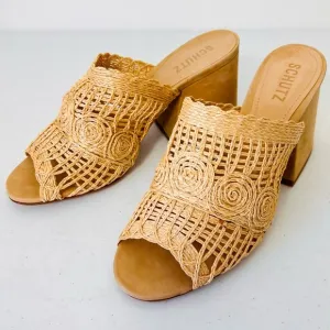 Schutz Women's Beige Kazzin Block Slide Sandal Shoes 10B