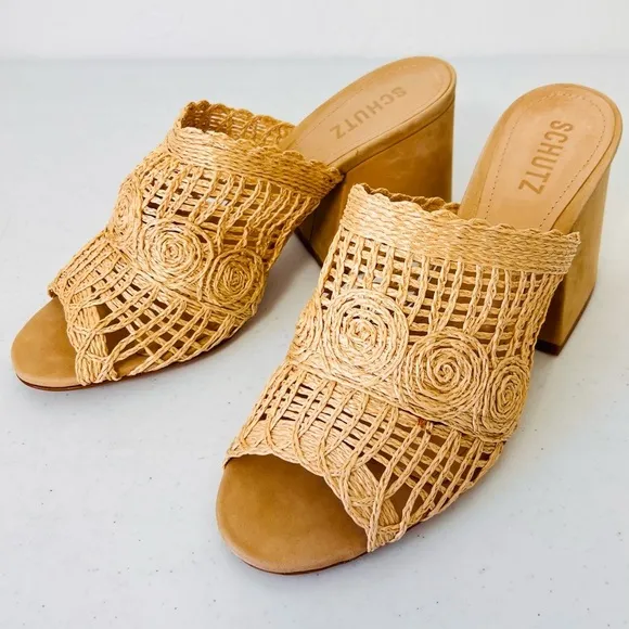 Schutz Women's Beige Kazzin Block Slide Sandal Shoes 10B