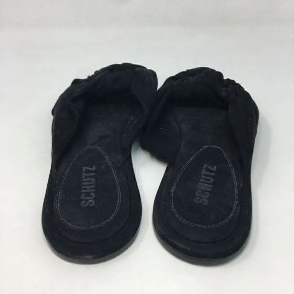 Schutz Women's Sandals Black Size 6.5 B Leny Slide Suede Open Toe Slip On