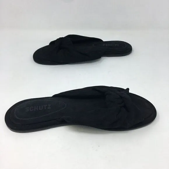 Schutz Women's Sandals Black Size 6.5 B Leny Slide Suede Open Toe Slip On